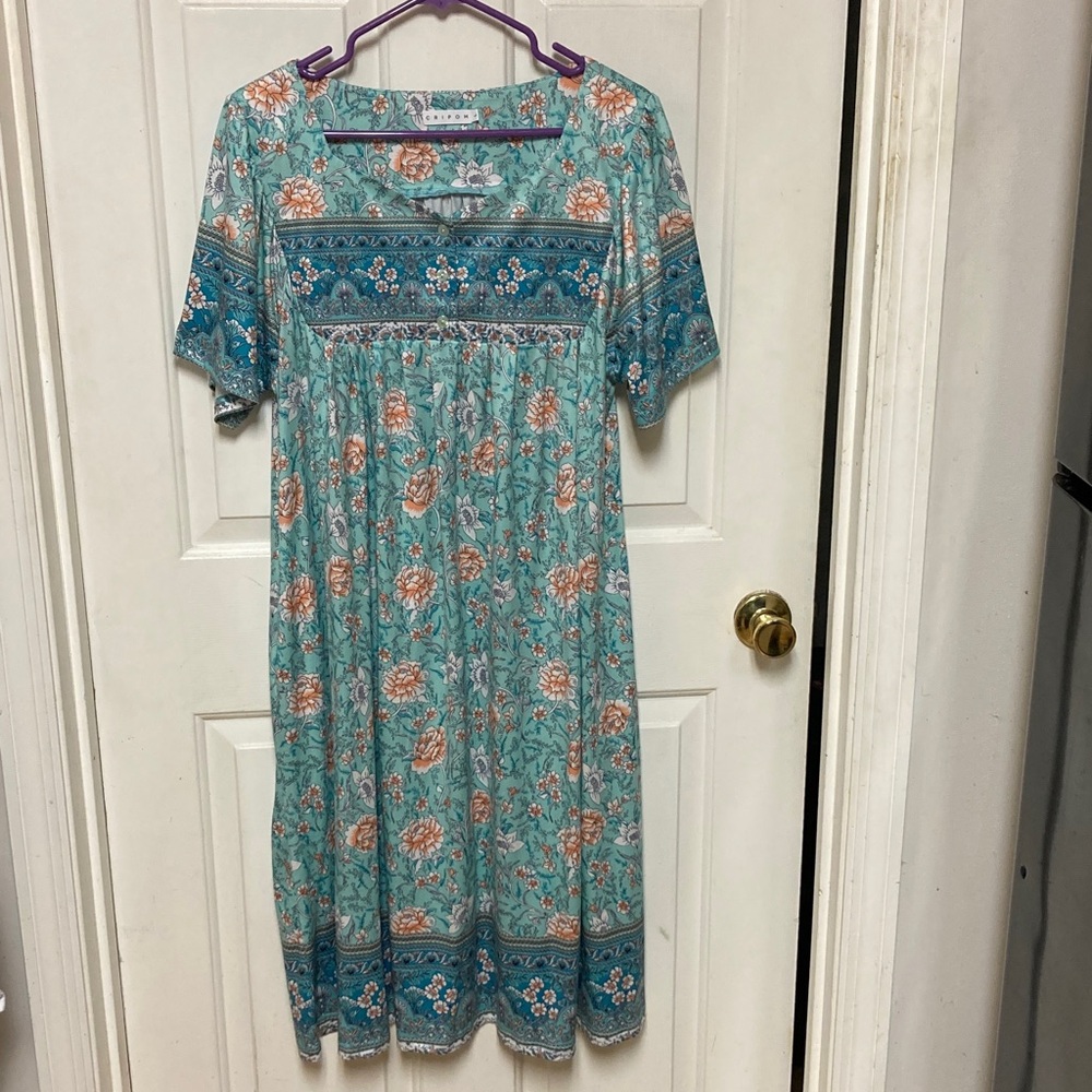 Cato Teal and Peach Floral Midi Dress